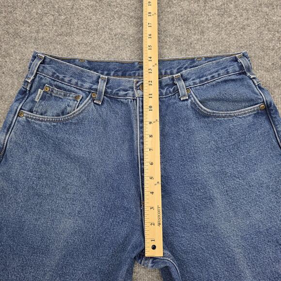 Carhartt Jeans Mens 36x32 Blue Flannel Lined Relaxed Fit B172 DST Denim Workwear - Picture 5 of 16